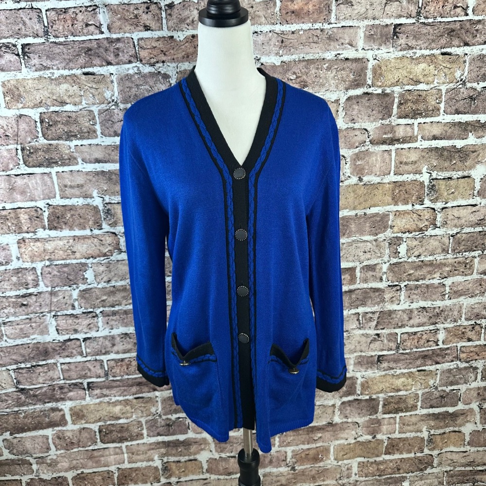 Dylani‎ Knitwear Cardigan Sweater Womens Small Blue Black V Neck Buttons